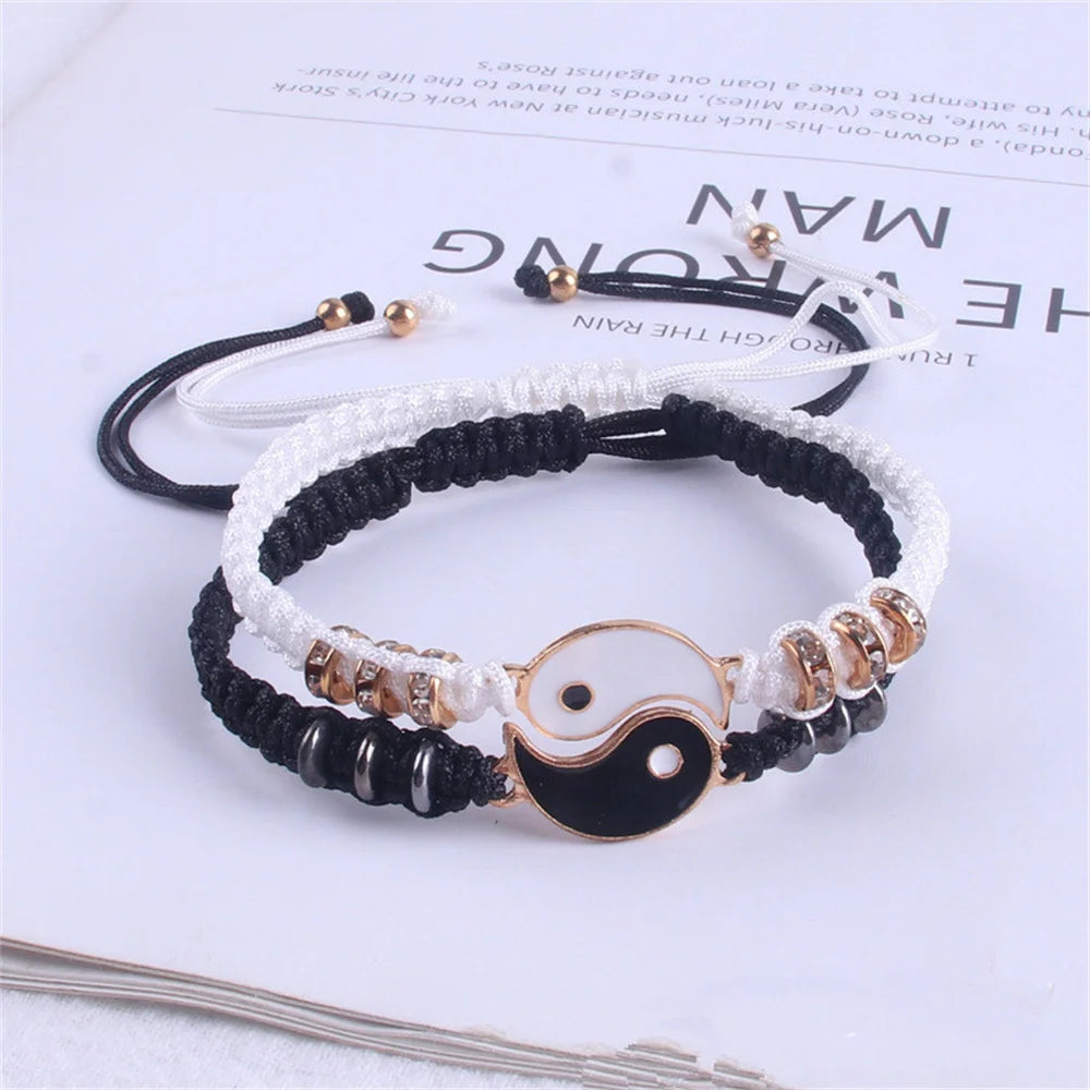 Best Friend Bracelets for 2 Matching Adjustable Cord Bracelets, Yin Yang, 