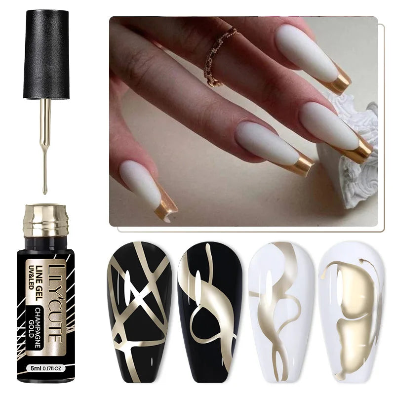 LILYCUTE-esmalte de uñas de Gel UV brillante, pintura de uñas semipermanente francesa, brillante, dorado champán, 5ML