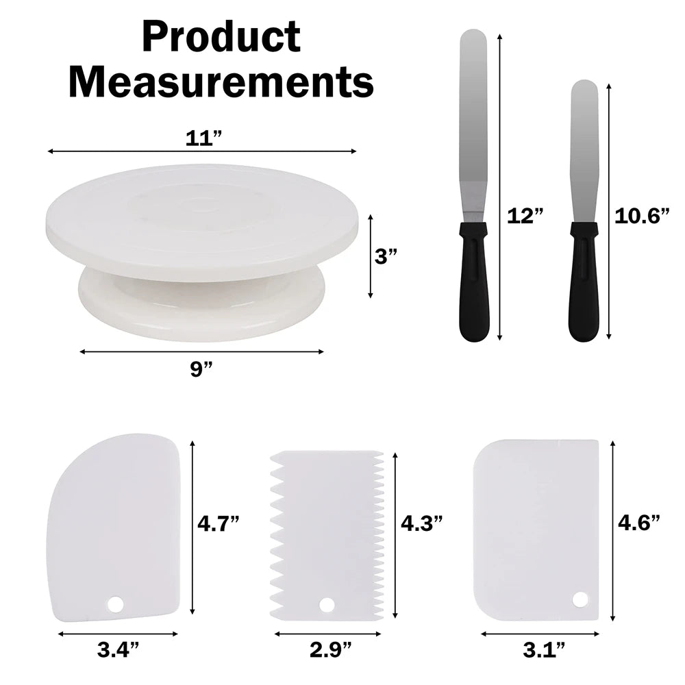 Plato giratorio de 6 piezas para pasteles, espátula de ángulo recto con 2 espátulas, 3 espátulas, raspador de glaseado, Kit de decoración de pasteles, accesorios para hornear, herramienta