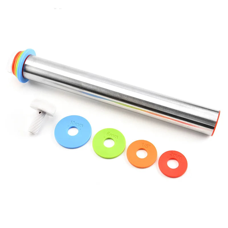 Rodillo ajustable de acero inoxidable, herramienta para hornear Fondant, rodillo para pasteles, masa, 43cm