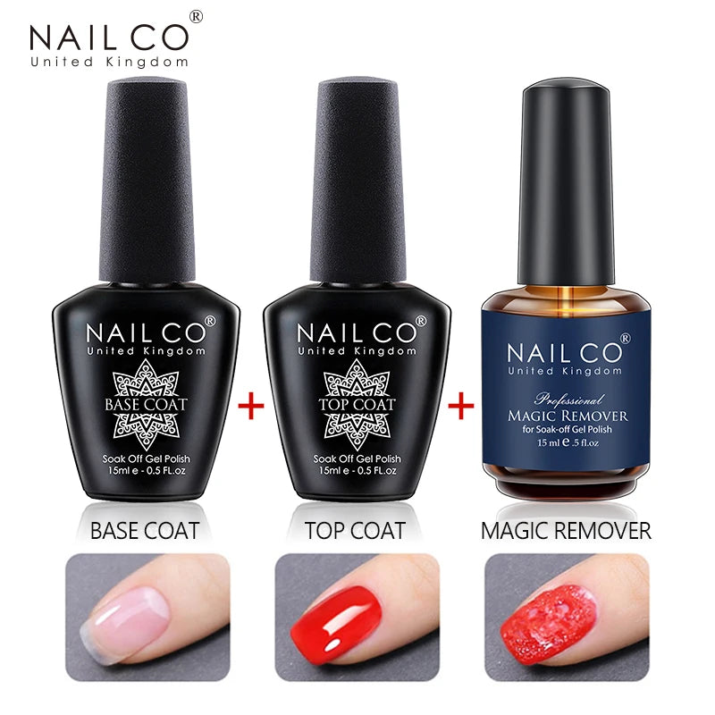 NAILCO-Esmalte de Gel para uñas, imprimación, capa Base, removedor mágico, juego de funciones, UV, Esmalte de uñas, arte de uñas, 15ml
