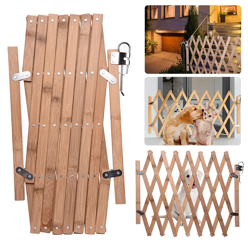 Wooden Sliding Dog Gate Extendable Retractable Safety Fence 