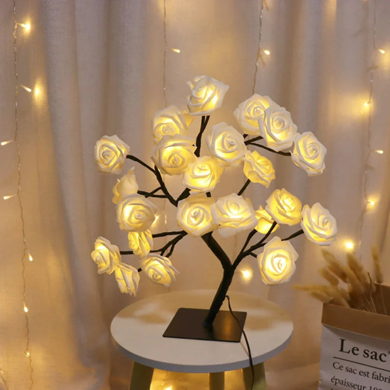 LED Rose Flower Table Lamp, USB Christmas Tree Fairy Lights, l 