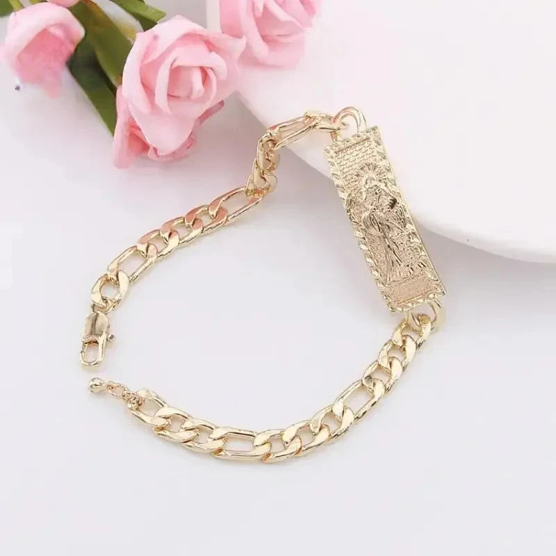 Pulsera de la suerte para hombre, joyería de Oro Laminado, pulsera religiosa de