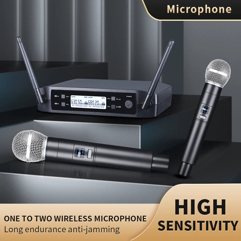 Handheld Wireless Microphone Dual Channels High Frequency Dynamic Microphone 