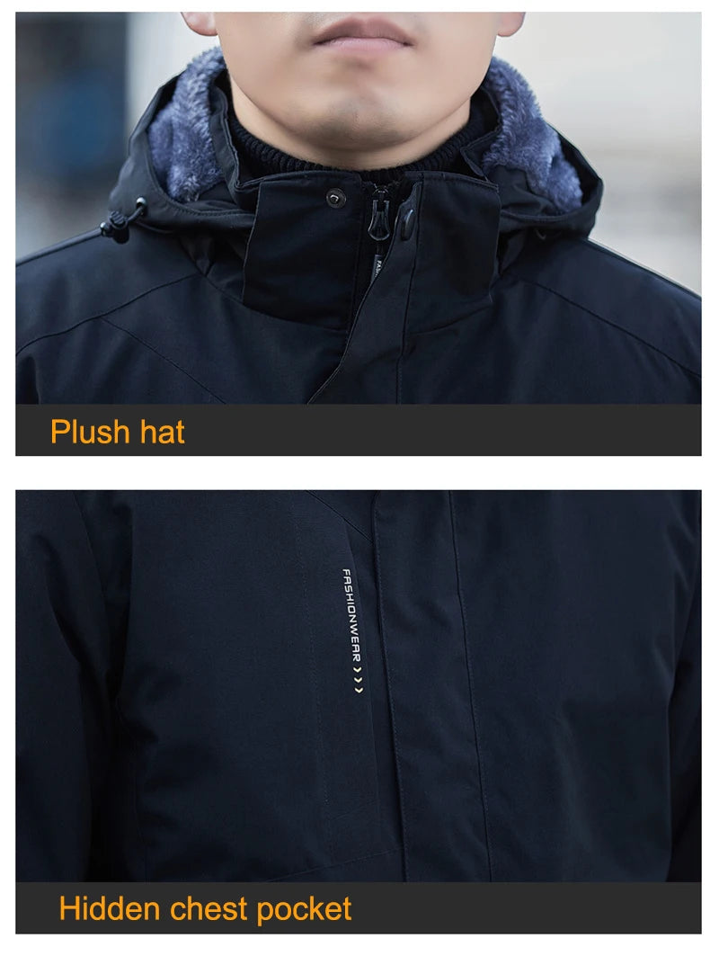 Men's Plush Waterproof Jacket Casual Windproof Cotton Coat 