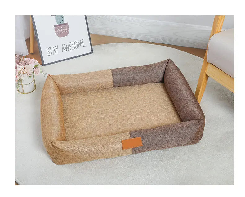 Dog Bed Cotton Linen Material Washable Removable Pet Bed 