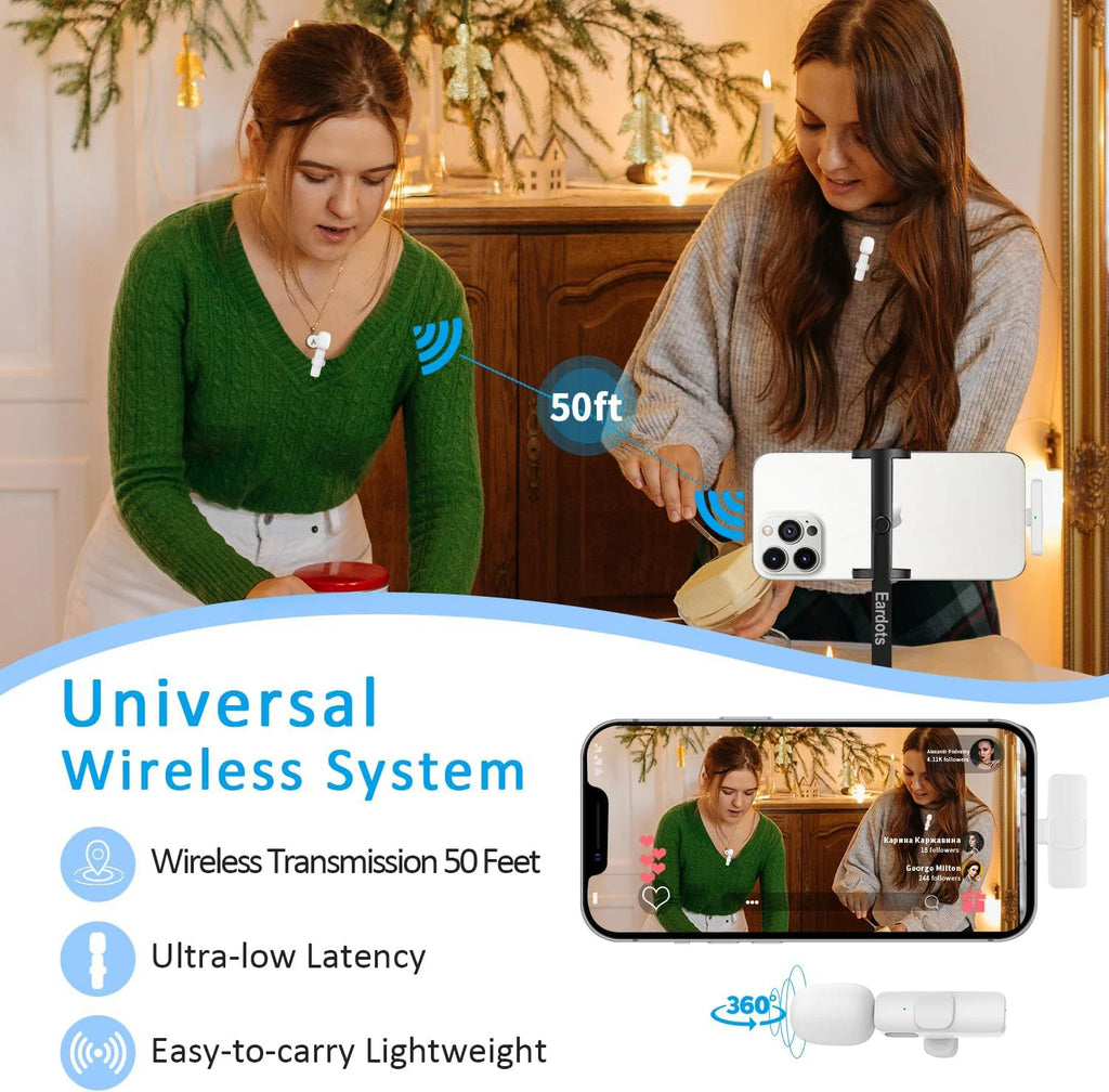 Micrófono Lavalier inalámbrico portátil, minimicrófono de grabación de Audio y vídeo para iPhone, Android, transmisión en vivo, videojuegos, teléfono