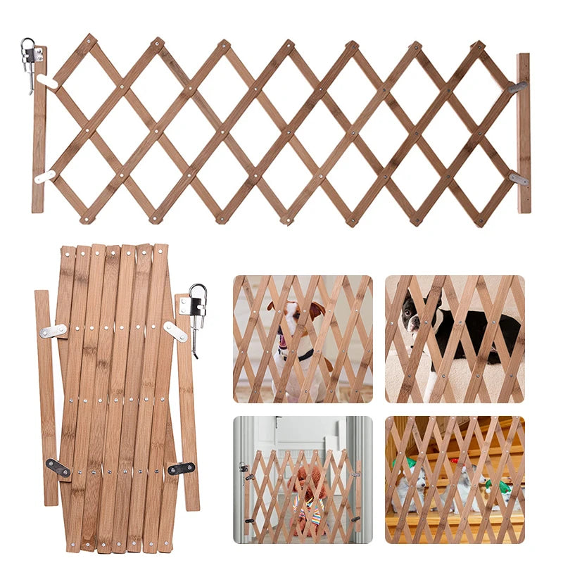 Wooden Sliding Dog Gate Extendable Retractable Safety Fence 