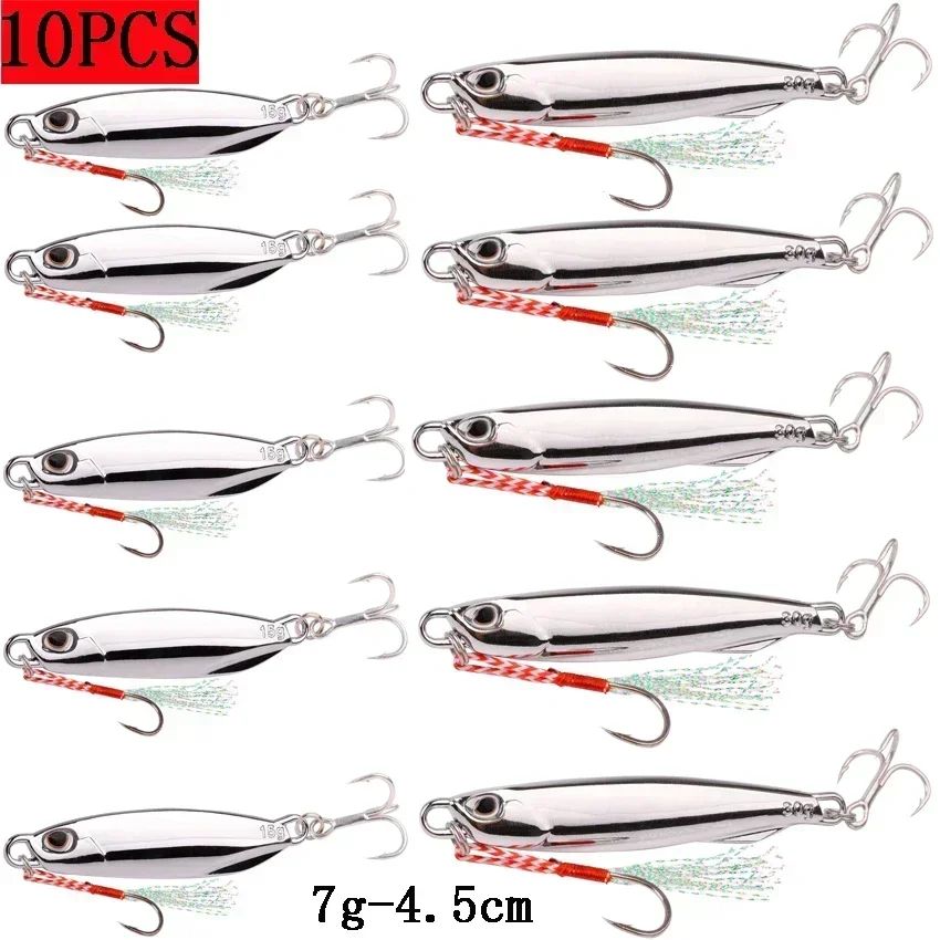 Juego de Señuelos de Pesca, 10 Uds., plantillas de 20G, 30G, 40G, Jigbait, señuelo de Pesca chapado en plata, señuelos fundidos en la orilla, cebo de Metal, señuelo de Pesca Artificial