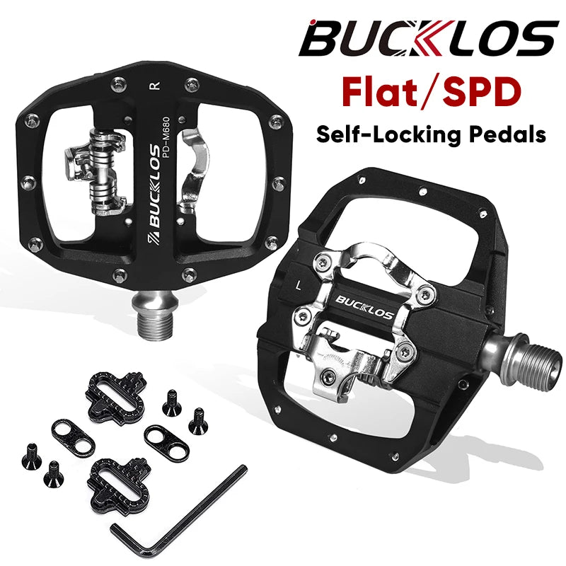 BUCKLOS PD-M680 Double Flat &amp; Lock MTB Bike Pedals 