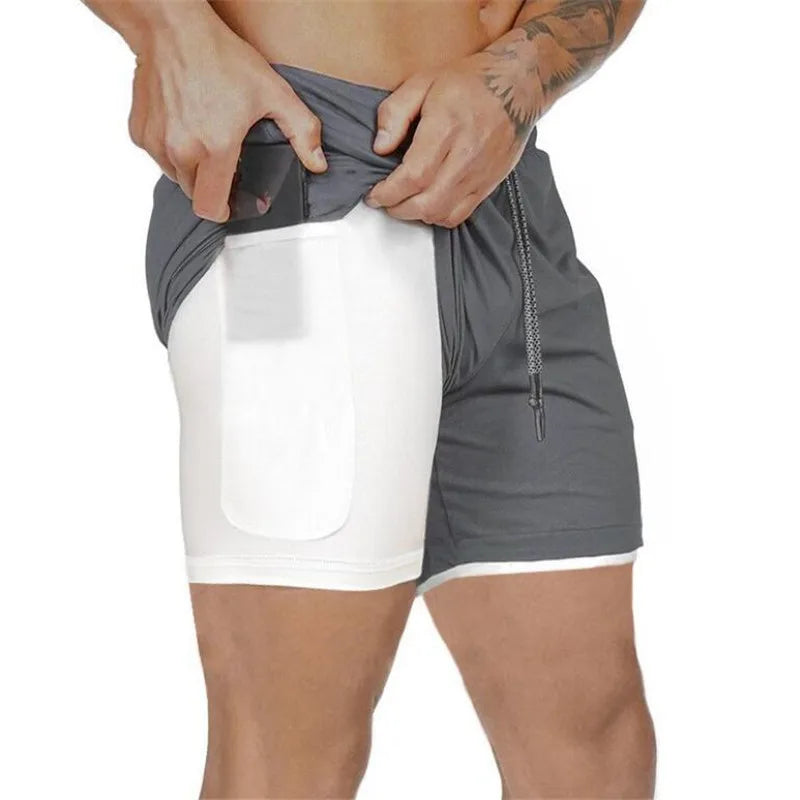 Pantalones cortos deportivos 2 en 1 para hombre, ropa deportiva de doble cubierta, para correr, para la playa, gimnasio, entrenamiento, trotar,