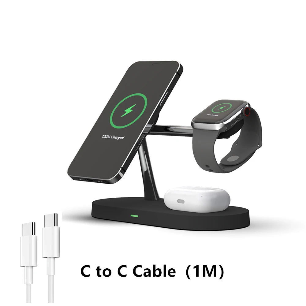 Cargador inalámbrico 3 en 1, soporte magnético para iPhone 12, 13, 14, 15, estación de carga rápida para Apple Watch 9, 8, 7, 6, 5, Airpods 2, 3 Pro