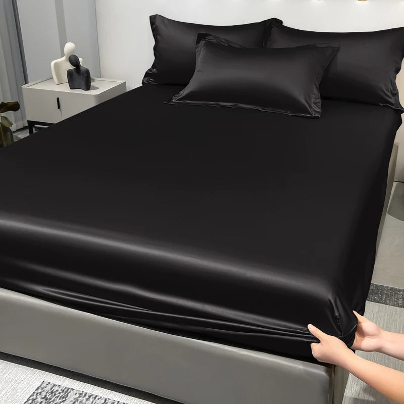 Ice Silk Bedspread Black Satin Color Bedspread for Men and Women 