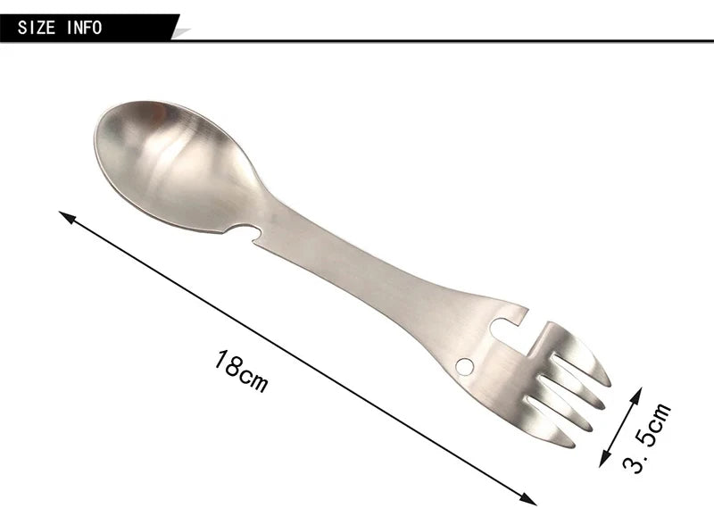 Herramientas de supervivencia al aire libre 5 en 1, Kit EDC multifuncional para acampar, práctico tenedor, cuchillo, cuchara, Abrebotellas/latas