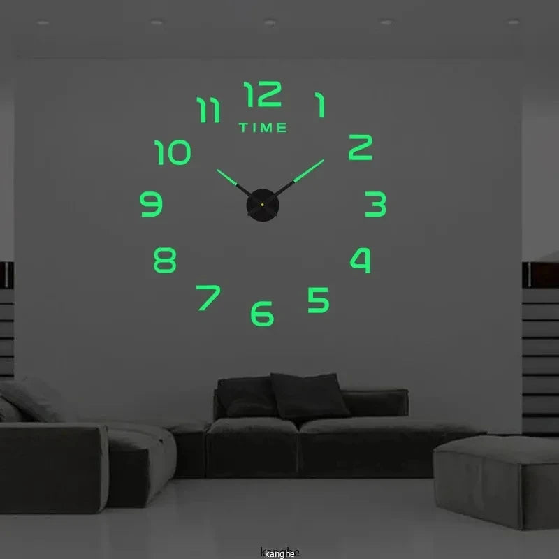 Reloj de pared grande 3D de diseño moderno, cronógrafo de cuarzo artesanal, pegatinas de espejo acrílico, decoración del hogar y sala de estar, 2024