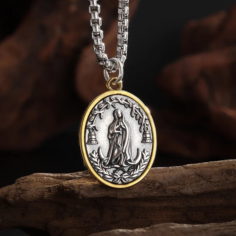 Colgante de acero inoxidable de la Virgen María católica clásica para mujer, collar de Guadalupe, amuleto religioso de la suerte, regalo de joyería