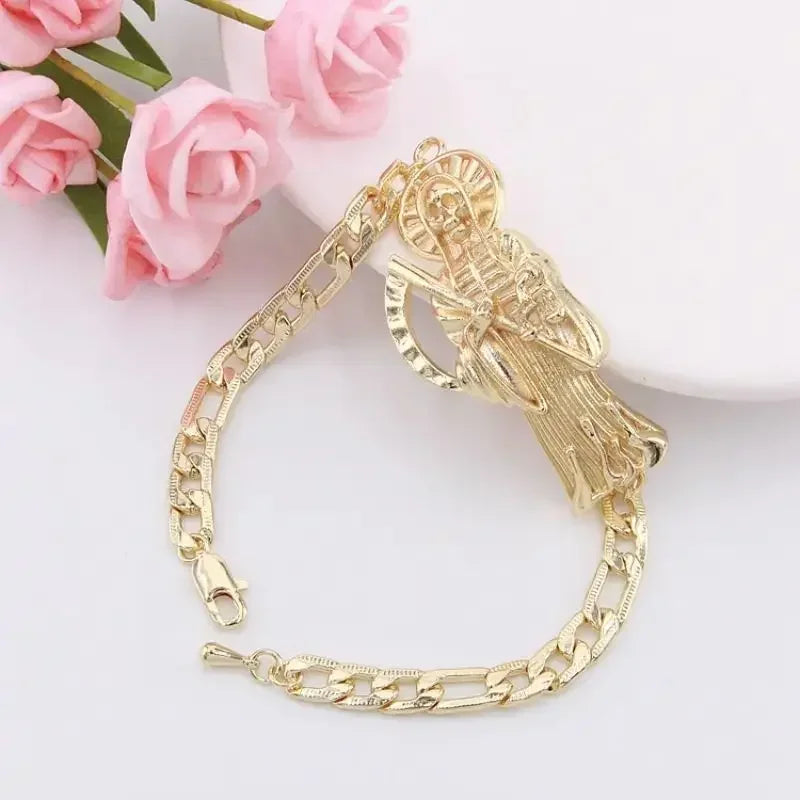 Pulsera de la suerte para hombre, joyería de Oro Laminado, pulsera religiosa de