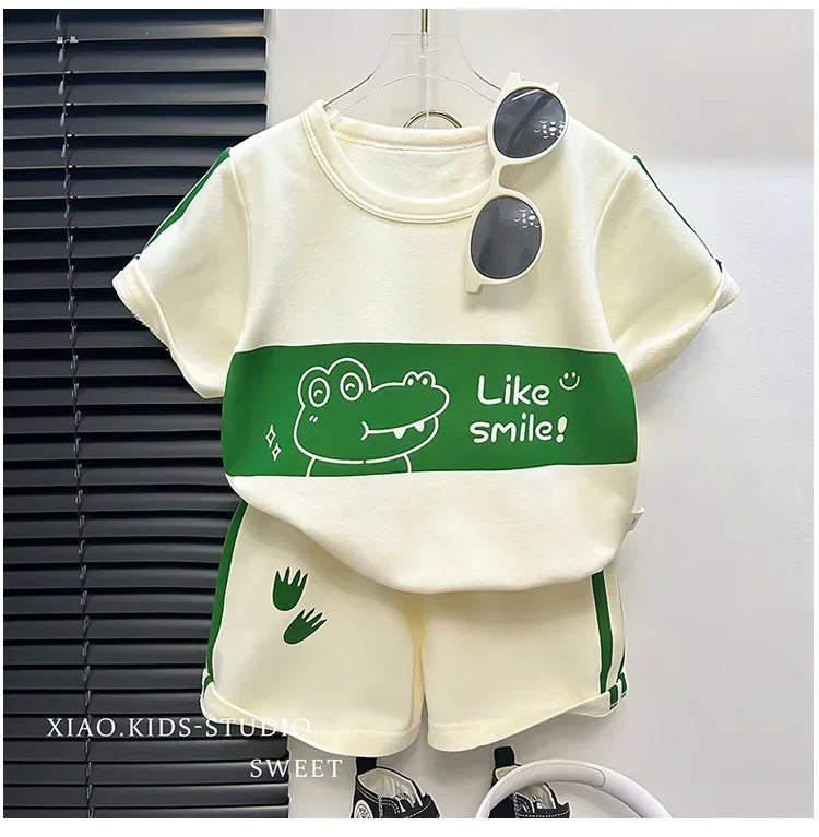Kids Boys Girls Striped Short Sleeve Suit Summer Tops and Pants Set