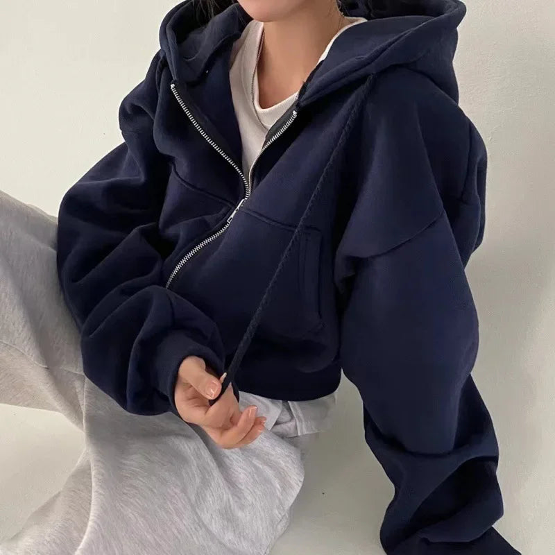 Sudadera con capucha para mujer, forro polar, versátil, recortada, suave, silue