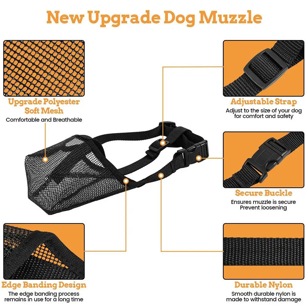 Anti Bark Dog Muzzle, Adjustable Breathable Mesh Dog Muzzle 