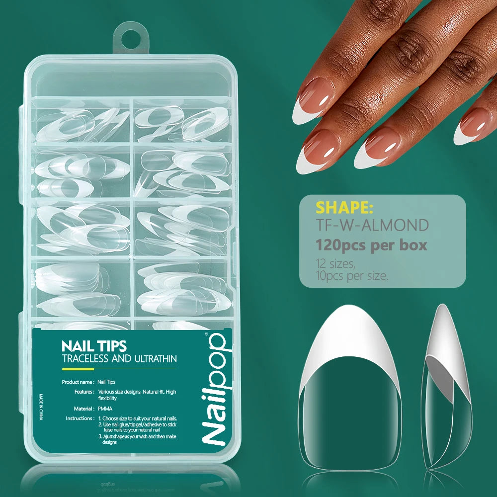 Nailpop-Uñas acrílicas de 120 piezas, cápsula falsa, almendra corta, ataúd cuadrado, extensión de uñas artificiales, puntas de Gel suave, accesorios, herramientas