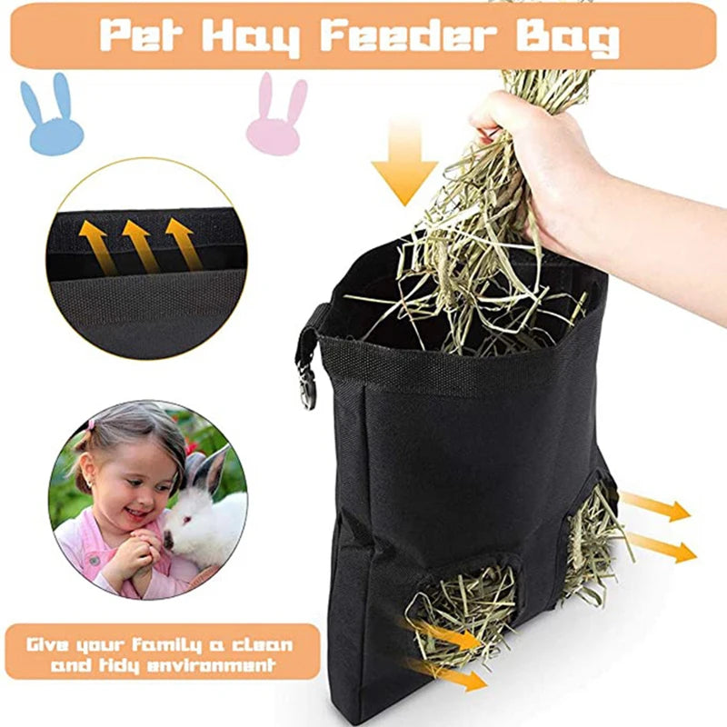 4Pcs Guinea Pig Hay Feeder Bag, 2 Holes Capacity Hay Holder, 600D Oxford Fabric Hay Bag for Rabbit Chinchilla Hamsters Small Pet