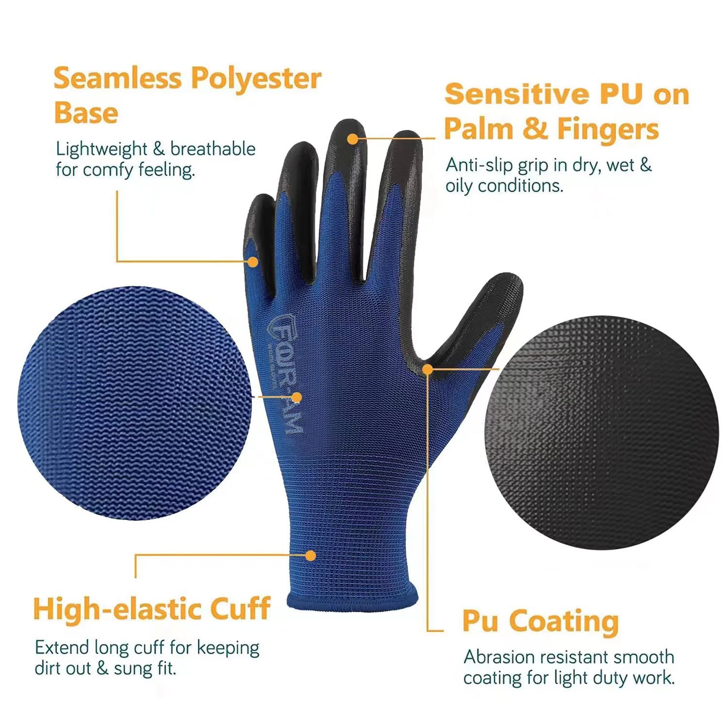 Ultra-thin PU coated work gloves, excellent grip, na shell 