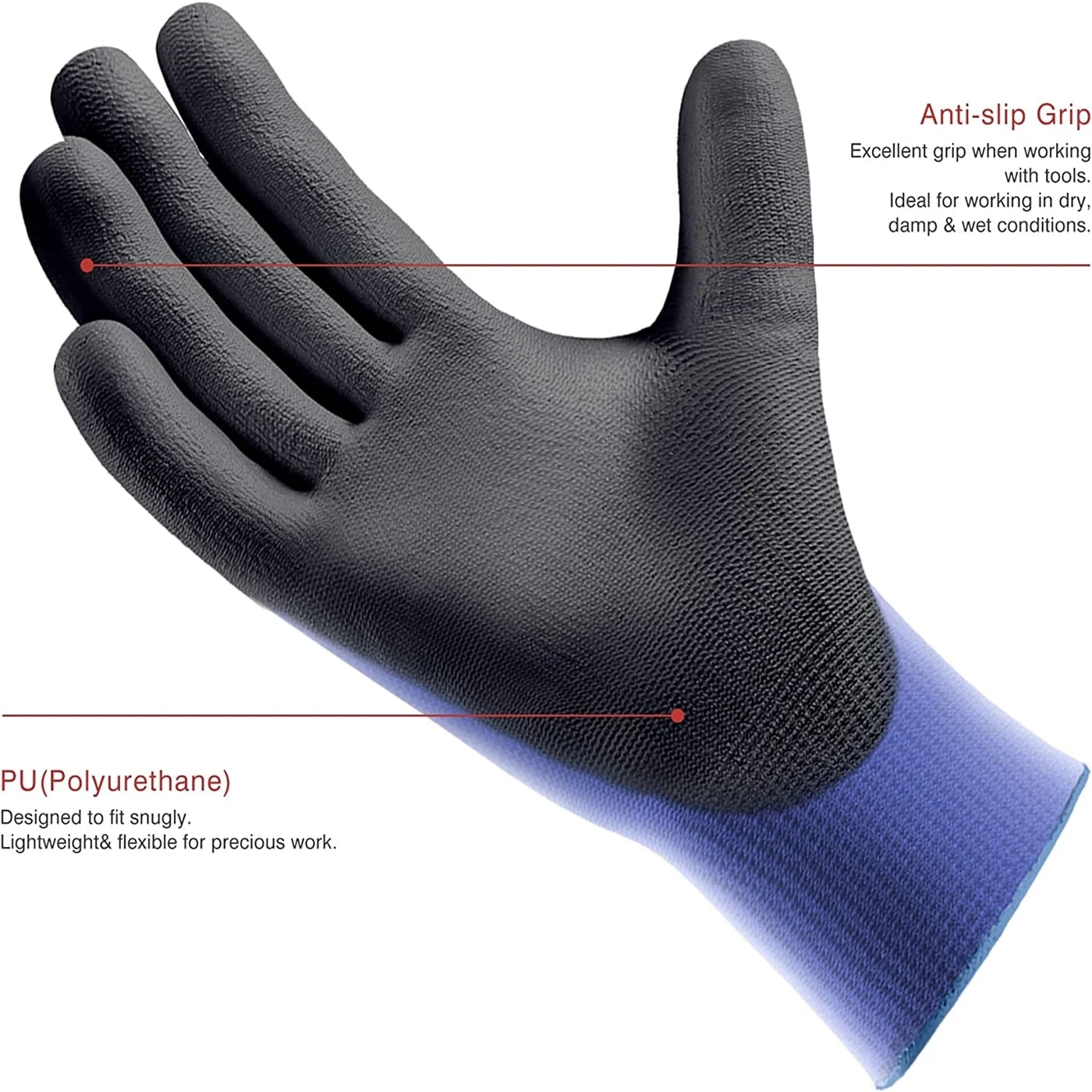 Ultra-thin PU coated work gloves, excellent grip, na shell 