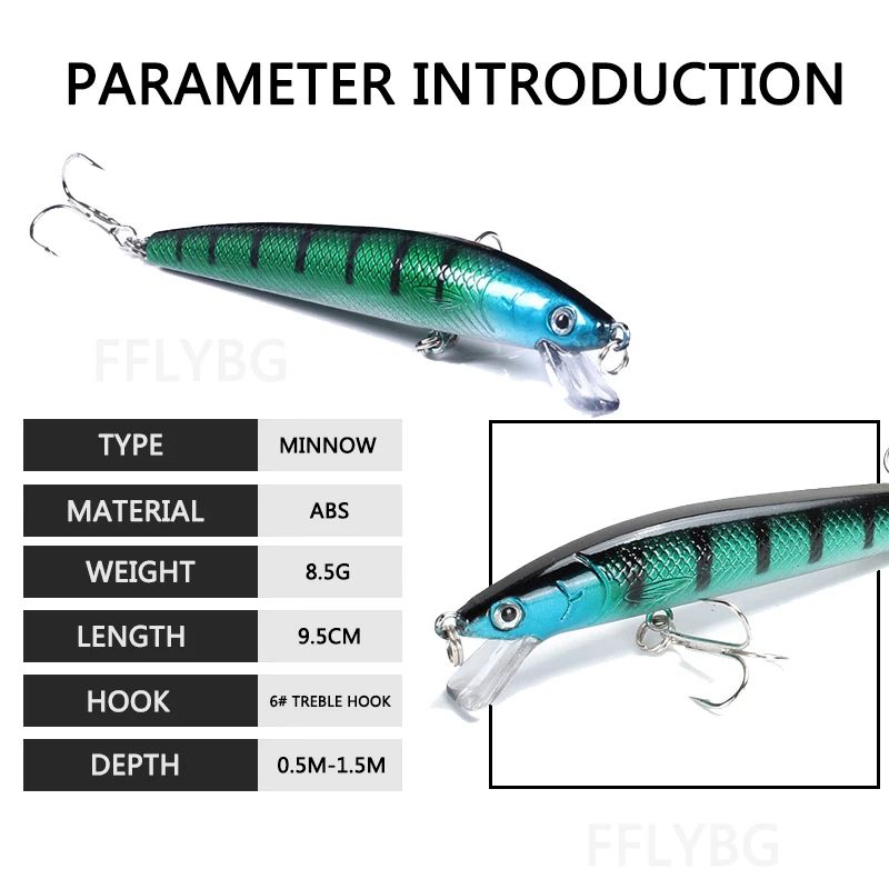 Señuelos de Pesca de pececillos, cebo duro flotante de 95mm y 7g, cebo Artifici