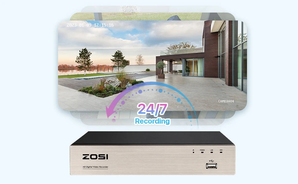 ZOSI-Sistema de videovigilancia CCTV para exteriores, videocámara de seguridad con 8 canales, 1080P, 5MP, Lite, DVR, 2/4/6/8 piezas, 2MP, con cable, día/noche