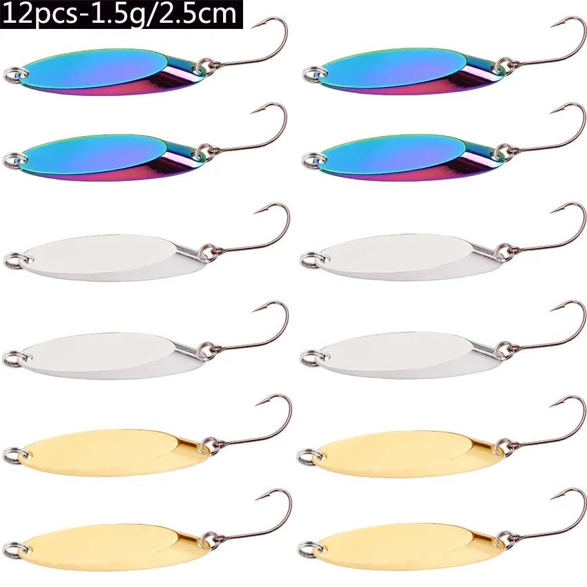 Señuelos de pesca hundidos de Metal, 12 Uds., 1,5g-60g, cuchara, señuelo de Jigging, cebo duro Artificial, trucha, lubina, señuelo de mar, aparejos de pesca de agua salada