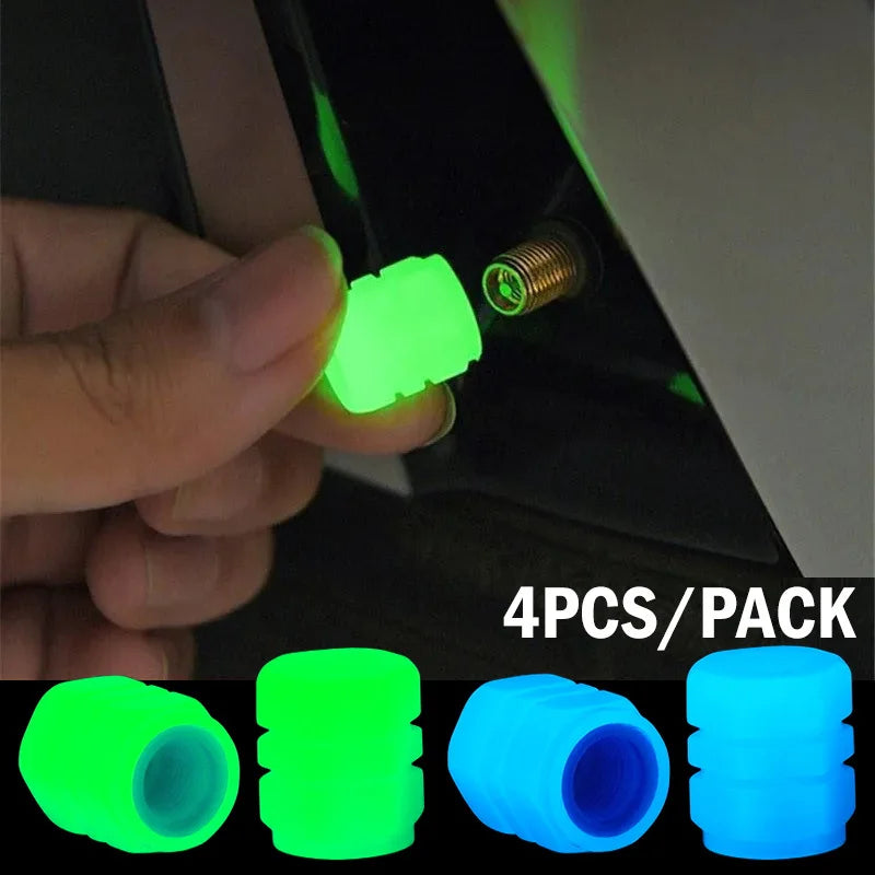 Tapas de válvulas luminosas para neumáticos de coche, cubierta fluorescente de 1/4 piezas que brilla en la oscuridad, rueda para tapones de motocicleta y bicicleta, decoración de cubo de neumático