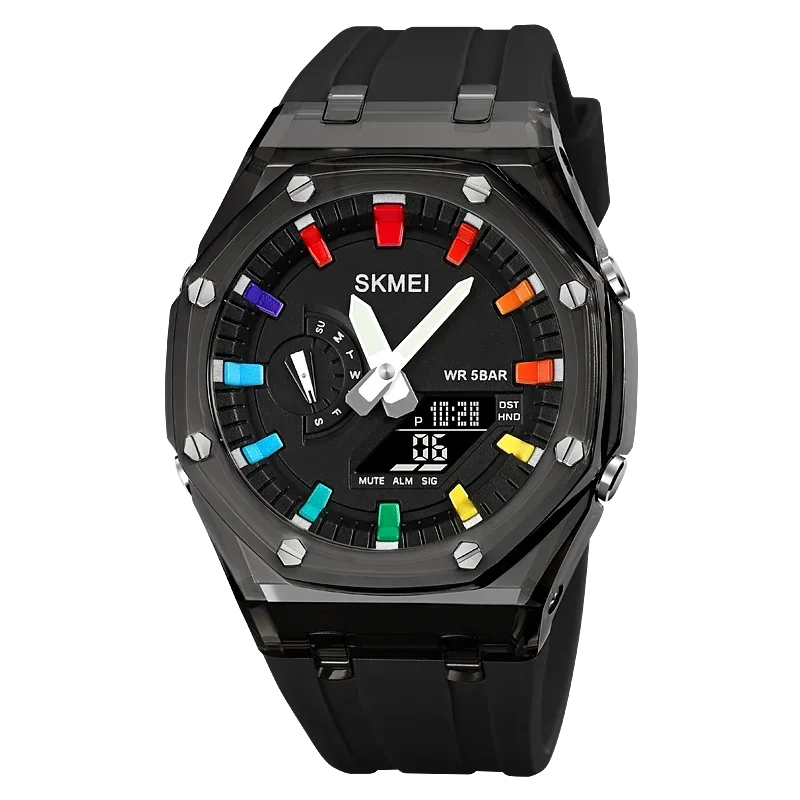 SKMEI-Reloj de pulsera electrónico para hombre, cronómetro de cuenta atrás, resistente al agua, con luz Led, movimiento, 5 despertadores, 2 tiempos, Digital, 2100