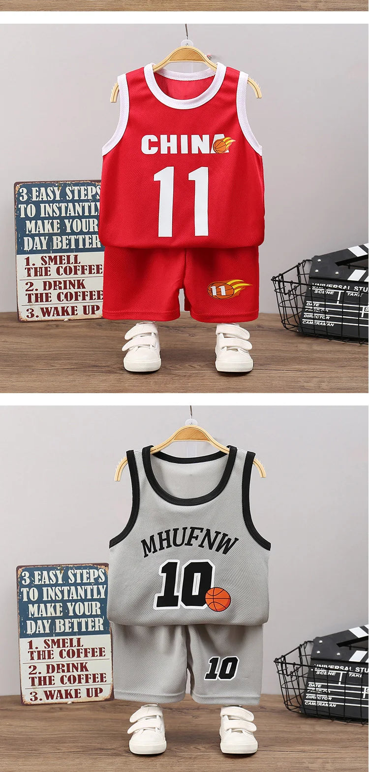 Boys sleeveless basketball jersey sets shorts p 