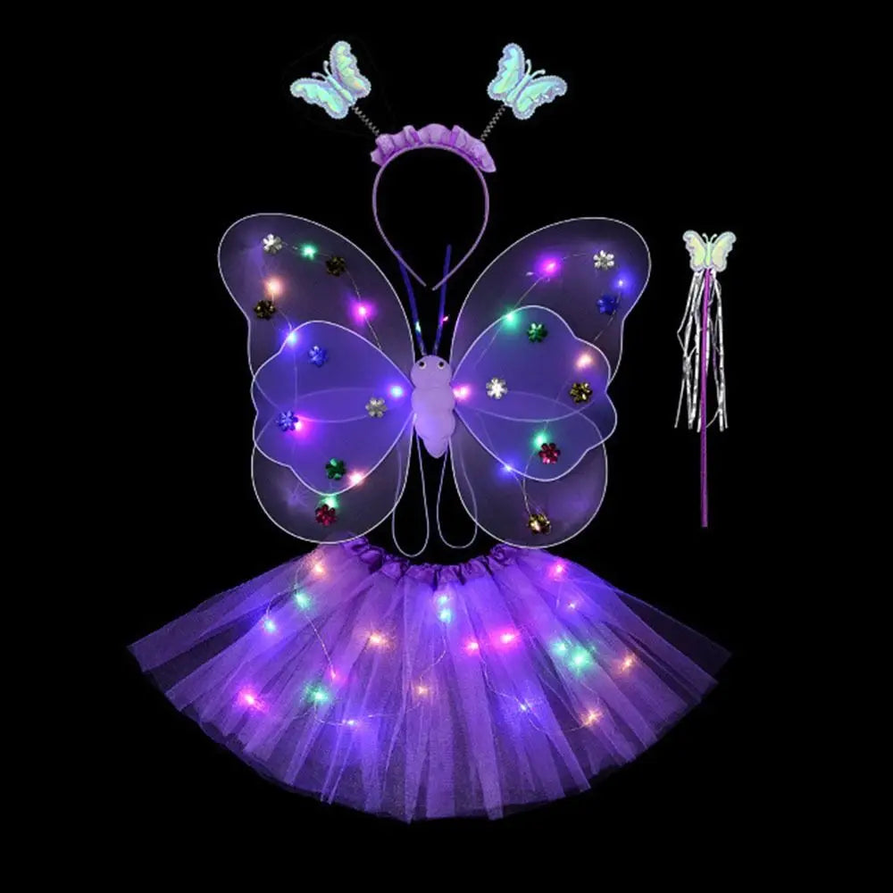 Kids Girls LED Costume Accessories Angel Skirts Luminous Wings 