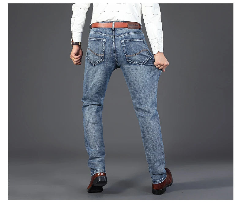 Wthinlee-pantalones vaqueros de negocios para hombre, Jeans informales, elásticos, clásicos, azules y negros, ropa de marca