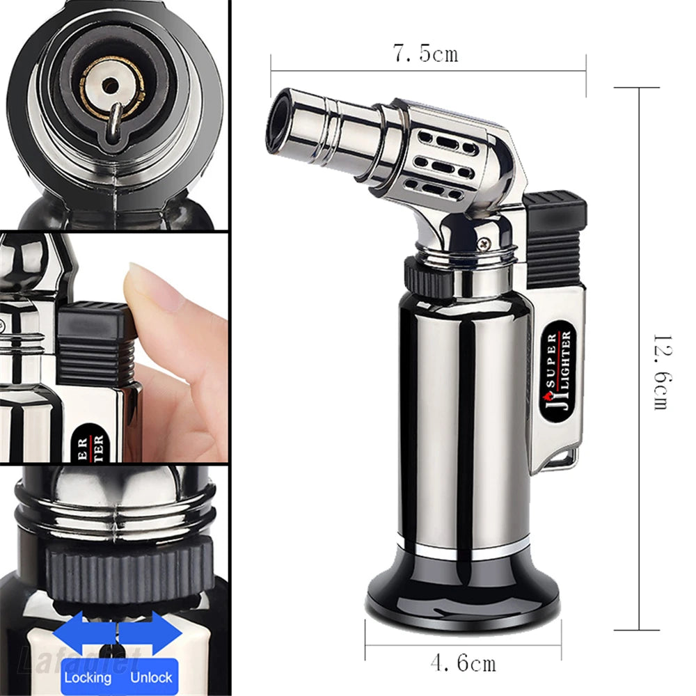 Encendedores de Gas Turbo de Metal a prueba de viento, antorcha de soldadura, cocina, llama ajustable, potente pistola de pulverización, encendedor de cigarros