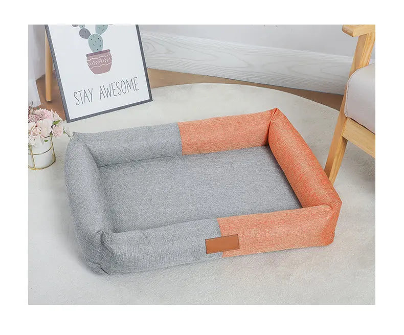 Dog Bed Cotton Linen Material Washable Removable Pet Bed 