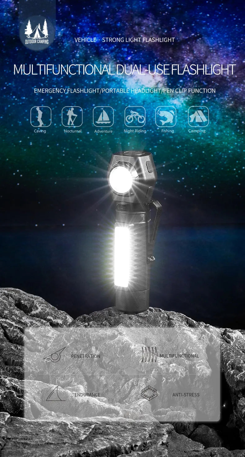 Linterna frontal LED superbrillante recargable con cuentas COB XPE e imán trase