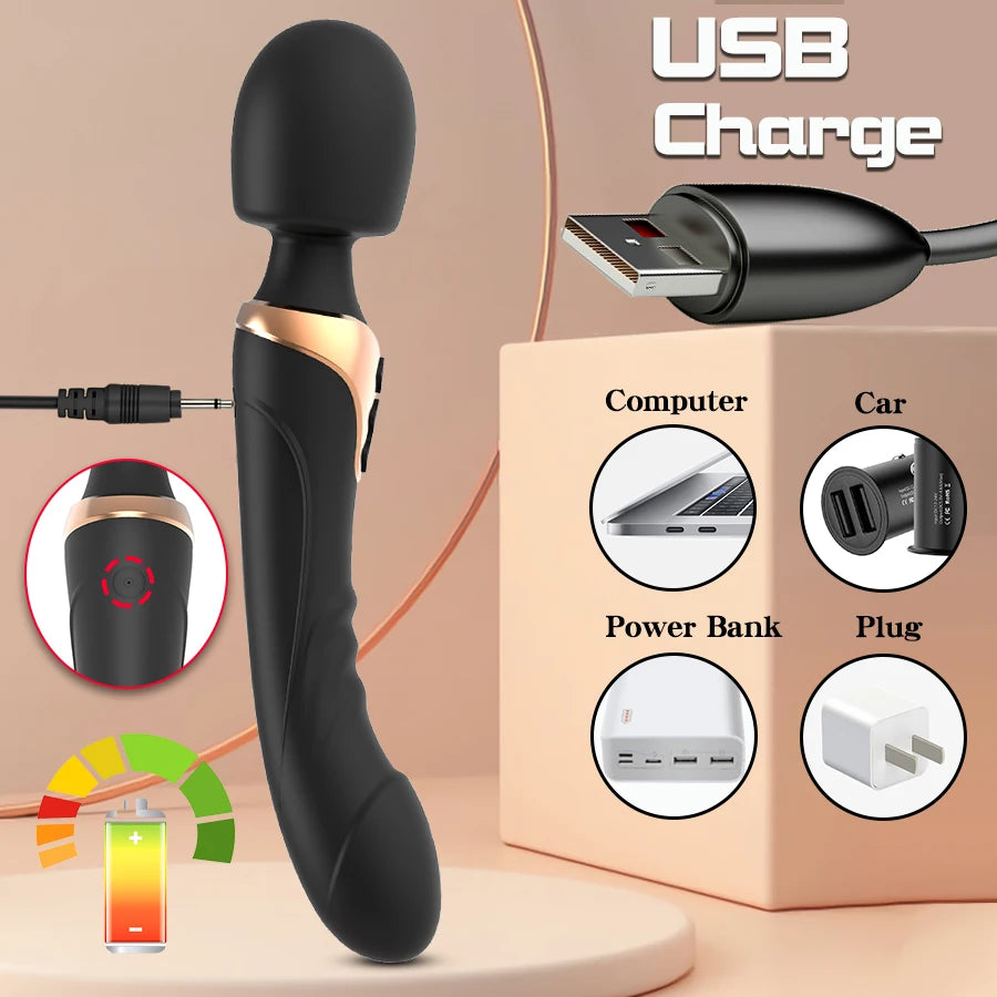 Powerful Dildo Vibrator Wand with 10 Modes Clitoris Stimulator for Women 