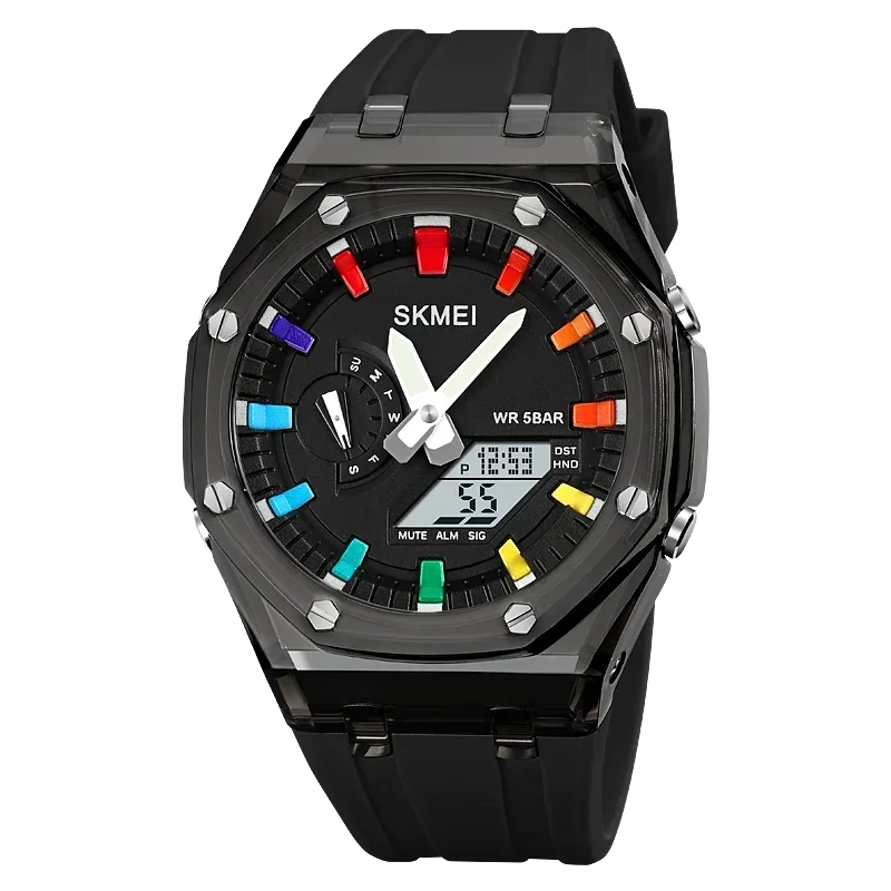 SKMEI-Reloj de pulsera electrónico para hombre, cronómetro de cuenta atrás, resistente al agua, con luz Led, movimiento, 5 despertadores, 2 tiempos, Digital, 2100