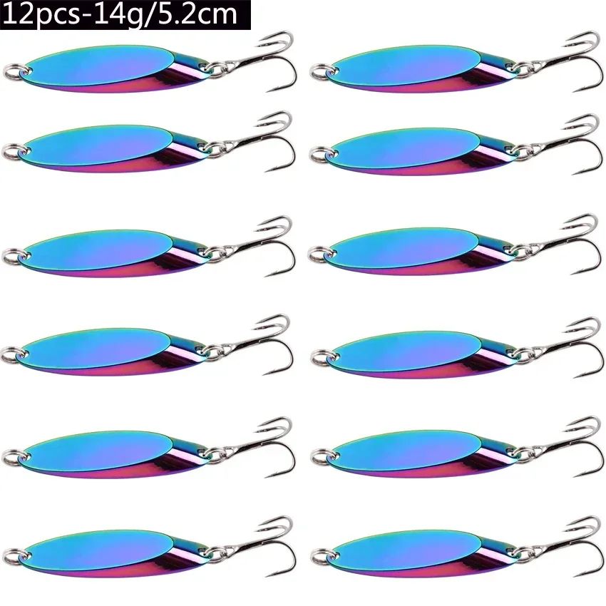 Señuelos de pesca hundidos de Metal, 12 Uds., 1,5g-60g, cuchara, señuelo de Jigging, cebo duro Artificial, trucha, lubina, señuelo de mar, aparejos de pesca de agua salada