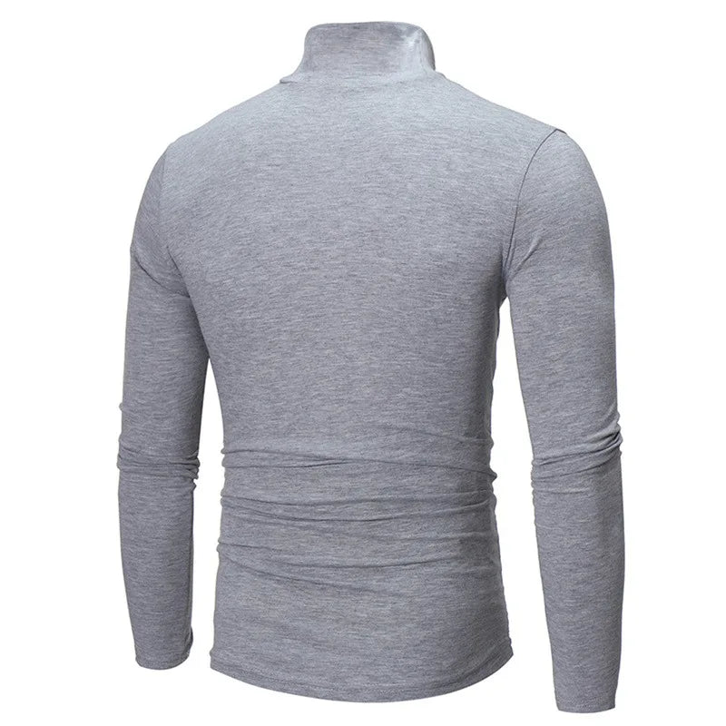Men's Turtleneck T-shirt Long Sleeve Cotton Slim Fit Pullover