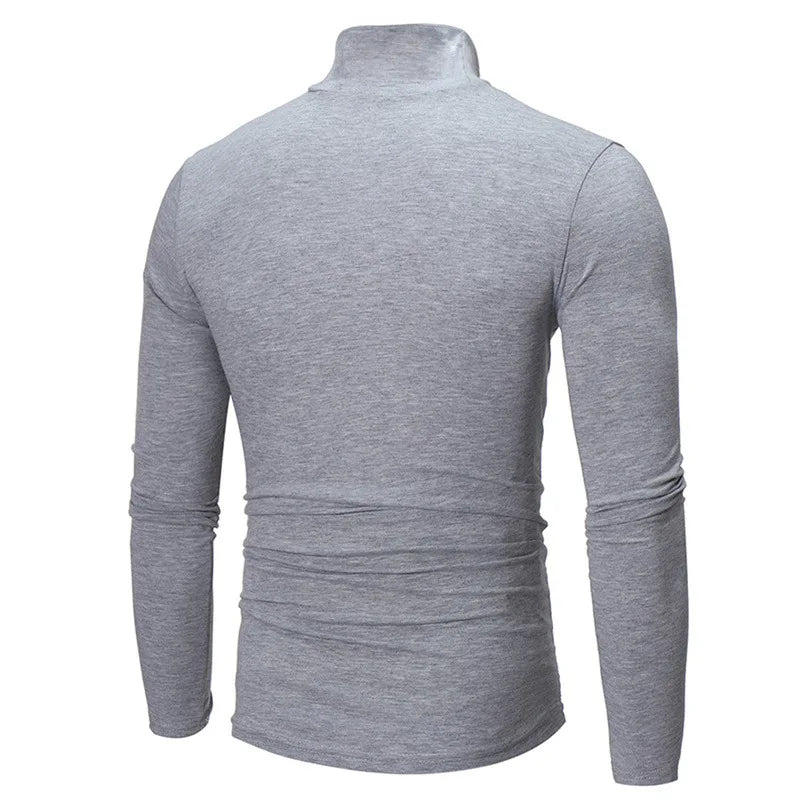 Camiseta de cuello alto para hombre, Jersey ajustado de algodón de manga larga,