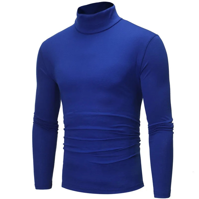 Camiseta de cuello alto para hombre, Jersey ajustado de algodón de manga larga,