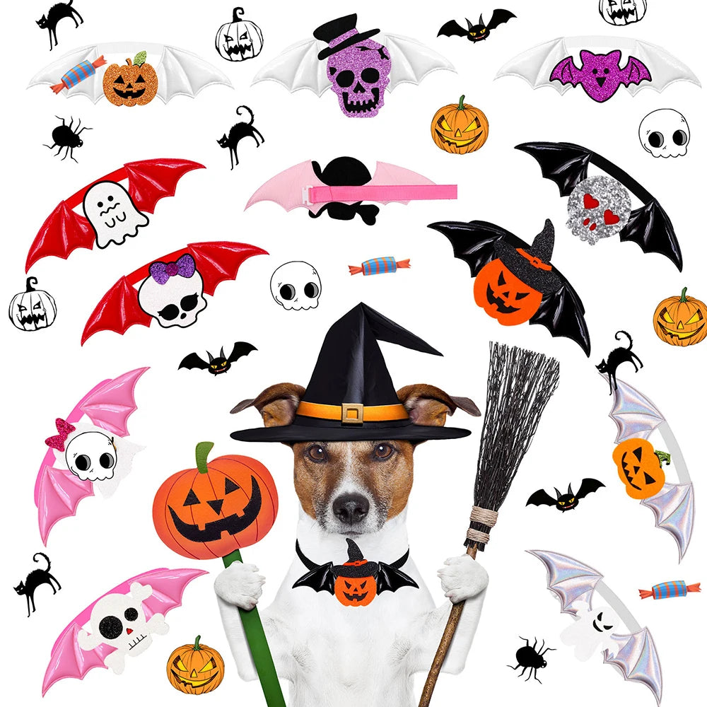 50 pieces. Halloween Decoration Dog Accessory Wings Dog Bow Skull Pumpkin Cat Grooming