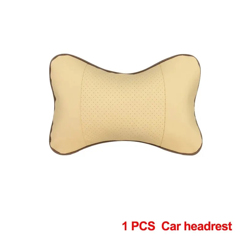 Almohadas universales de cuero Pu para el cuello del coche, reposacabezas para aliviar el dolor de cabeza, relleno de fibra, paquete de 1 piezas