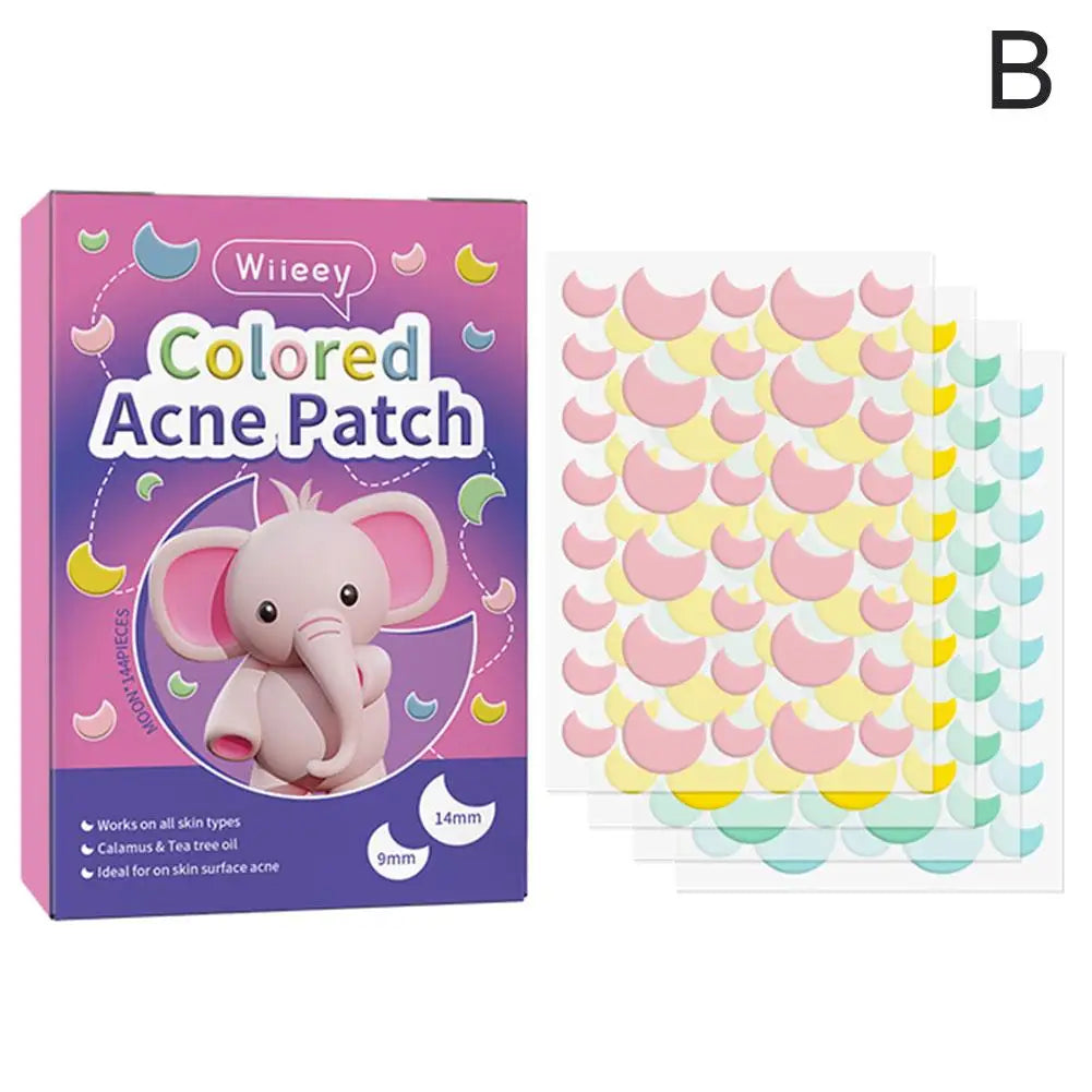 Parches de estrellas para eliminar acné, pegatinas invisibles de colores para el cuidado de la piel, corrector de manchas faciales, herramientas de maquillaje de belleza, 144 piezas