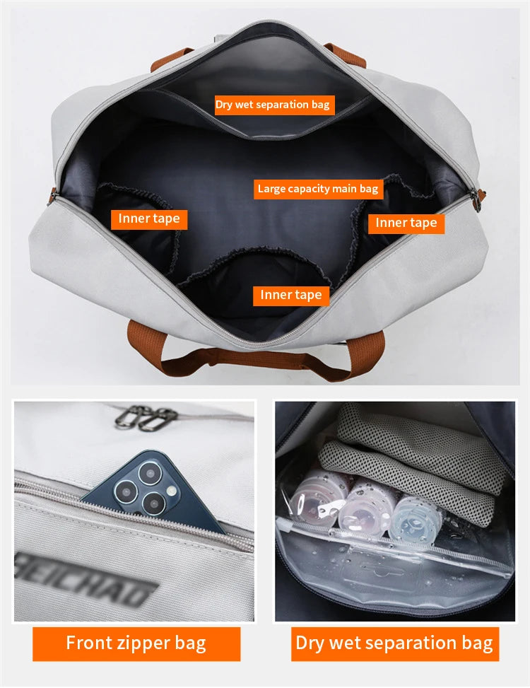 Bolsa de equipaje de viaje Oxford impermeable para hombre, bolso de mano Boston multifuncional, separación seca y húmeda, bolso de hombro deportivo para gimnasio